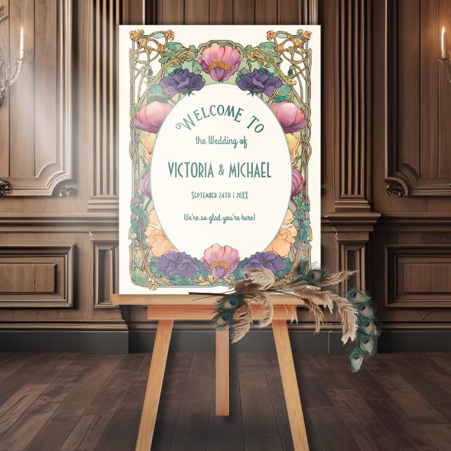 Jugendstil-Blumen-Hochzeits-Willkommensschild Poster (Von Creator hochgeladen)