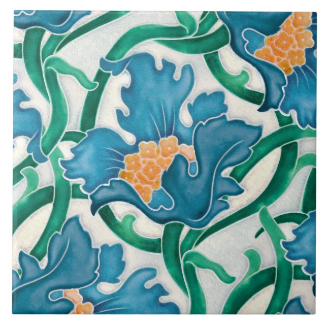 Jugendstil-Blumen-Majolika-Muster Fliese (Vorderseite)