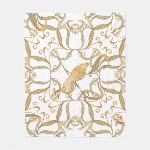 Jugendstil Blumen Vögel Fleecedecke