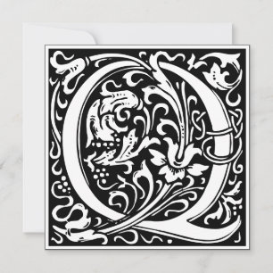 Jugendstil-Blumenalphabet Monogramm Buchstabe Q Einladung