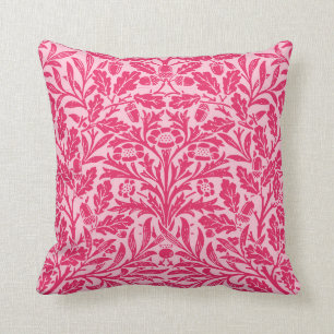 Jugendstil-Blumendamaskus, tiefes Fuchsia-Rosa Kissen