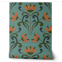 Jugendstil-Blumendesign auf Türkisgrünem Tapetenpa