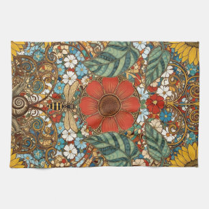 Jugendstil-Blumengarten – Sonnenblumen, Biene Geschirrtuch
