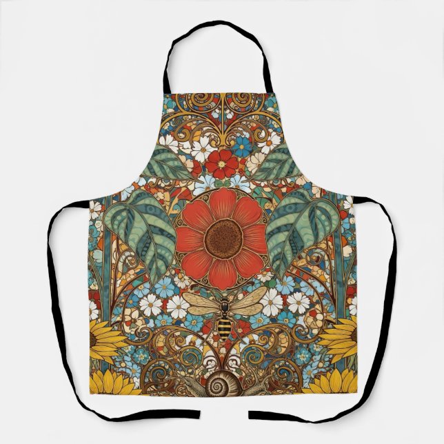 Jugendstil-Blumengarten – Sonnenblumen, Biene Schürze (Vorderseite)