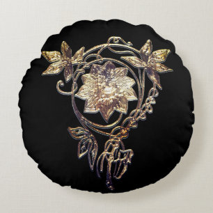 Jugendstil-Blumenjuwel viktorianisches Gold und Sc Rundes Kissen
