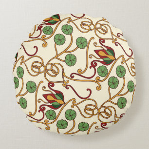 Jugendstil-Blumenmuster Rundes Kissen