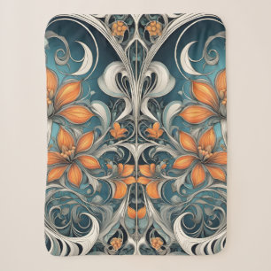 Jugendstil-Blumenmuster Türkis Orange Sherpadecke