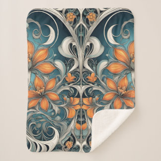 Jugendstil-Blumenmuster Türkis Orange Sherpadecke