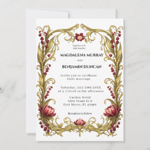 Jugendstil-Blumenrahmen Gold Romantische Hochzeit Einladung