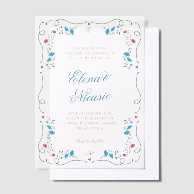 Jugendstil-Blumenrahmen-Hochzeits-Vellum-Overlay (Versetzt)