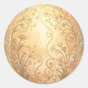 Jugendstil-Blumenrahmen Vintage-Ornamentrahmen Runder Aufkleber