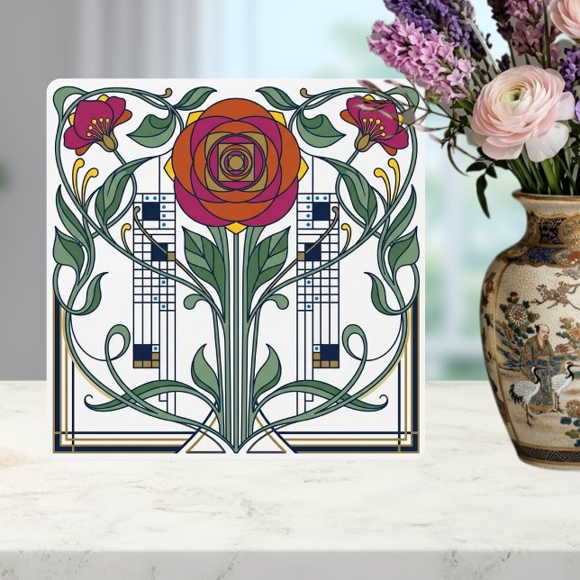 Jugendstil Blumenrose Geometrisches Art Design Fliese (Von Creator hochgeladen)