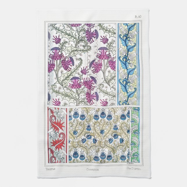 Jugendstil-Blumenthistal Textilkunst verneuil Geschirrtuch (Vertikal)