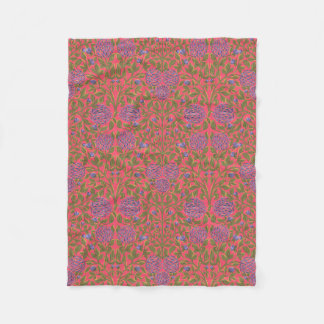 Jugendstil Blumenviolett rosa grünes Muster Fleecedecke