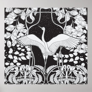 Jugendstil: Blumenvogel-Illustration Poster