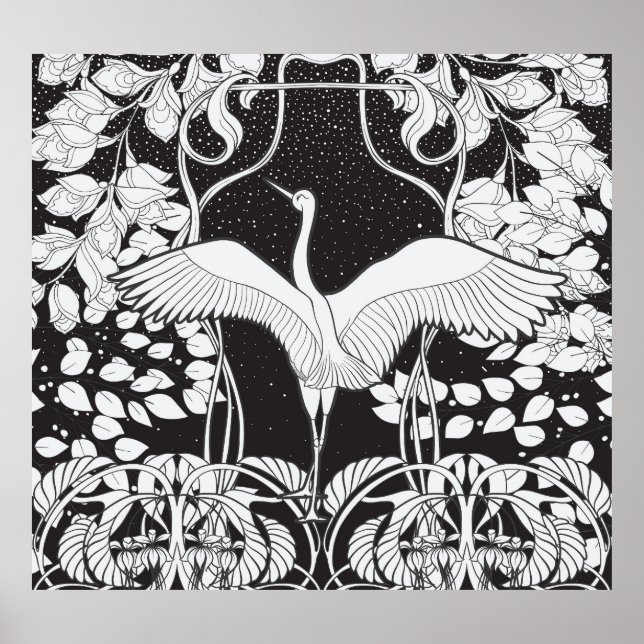 Jugendstil: Blumenvogel-Illustration Poster (Vorne)