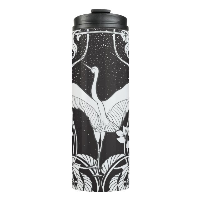 Jugendstil: Blumenvogel-Illustration Thermosbecher (Vorderseite)