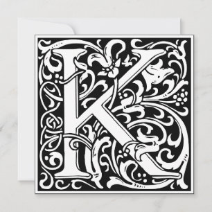 Jugendstil Blumige Alphabet-Monogramm Buchstabe K Einladung
