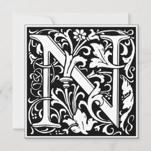 Jugendstil Blumige Alphabet-Monogramm Buchstabe N Einladung