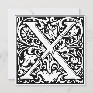 Jugendstil Blumige Alphabet-Monogramm Buchstabe X Einladung
