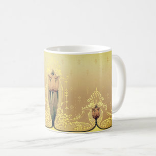 Jugendstil blumige Tulpe rosa Gold elegante Kunst Kaffeetasse