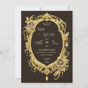 Jugendstil Blumiger Rahmen Gold Luxus-Hochzeit Einladung