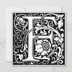 Jugendstil Blumiges Alphabet Monogramm Buchstabe F Einladung