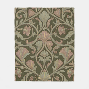 Jugendstil Blumiges Muster Dunkelgrün Rosa Vintage Fleecedecke