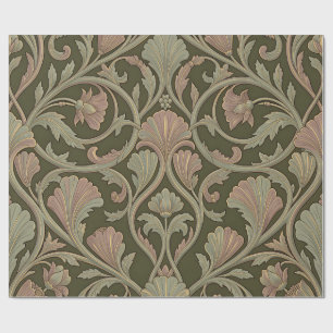 Jugendstil Blumiges Muster Dunkelgrün Rosa Vintage Geschenkpapier
