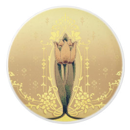 Jugendstil-Blütentuppchen pink und goldfarben eleg Keramikknauf