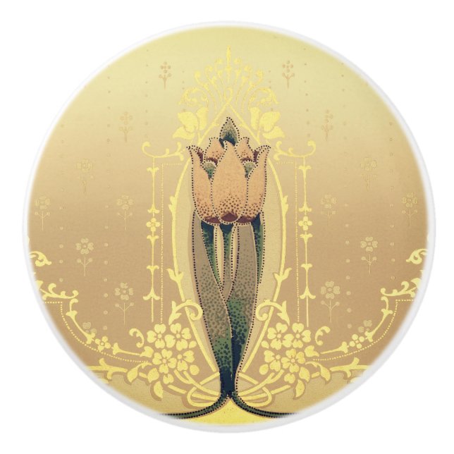 Jugendstil-Blütentuppchen pink und goldfarben eleg Keramikknauf (Vorderseite)