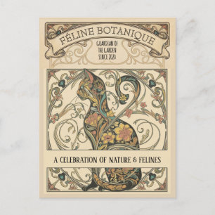 Jugendstil Botanische Feline Ornamentale Kunst Postkarte