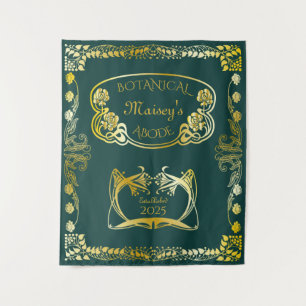 Jugendstil-Buchcover Botanische Motive Gold Green Wandteppich