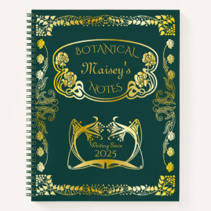 Jugendstil-Buchübersicht Botanische Motive Gold G Notizbuch