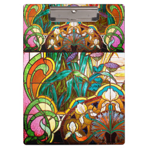 Jugendstil-Buntglas aussehen floral bunt Klemmbrett
