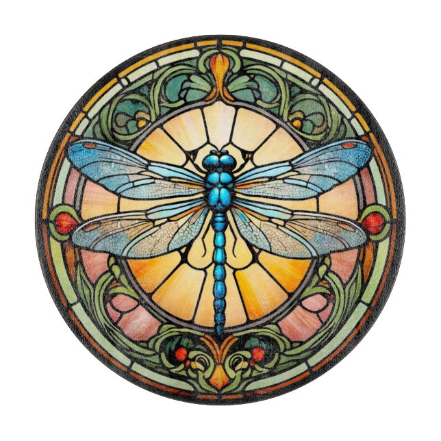 Jugendstil-Buntglas-Libelle Schneidebrett (Vorderseite)