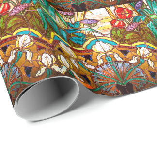 Jugendstil-Buntglas mit Blumen Geschenkpapier