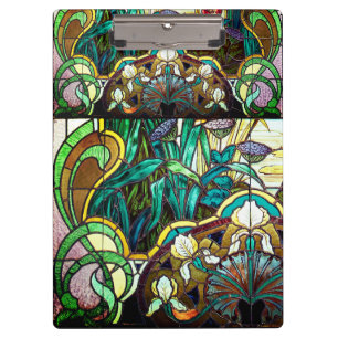Jugendstil-Buntglas mit Blumen Klemmbrett