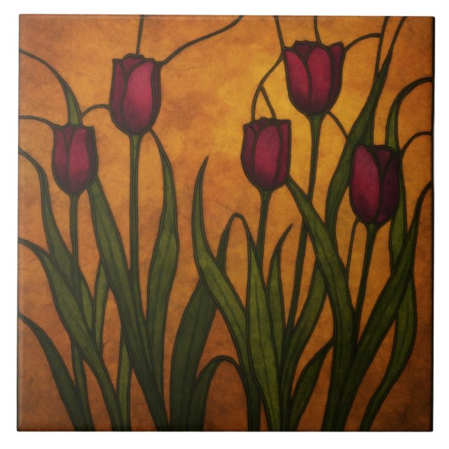 Jugendstil-Buntglas-Stil-Tulpe Fliese (Vorderseite)