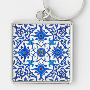 Jugendstil-Chinesische Fliese - Kobaltblau und Wei Schlüsselanhänger