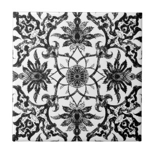 Jugendstil chinesisches Muster - Schwarz und Weiß Fliese