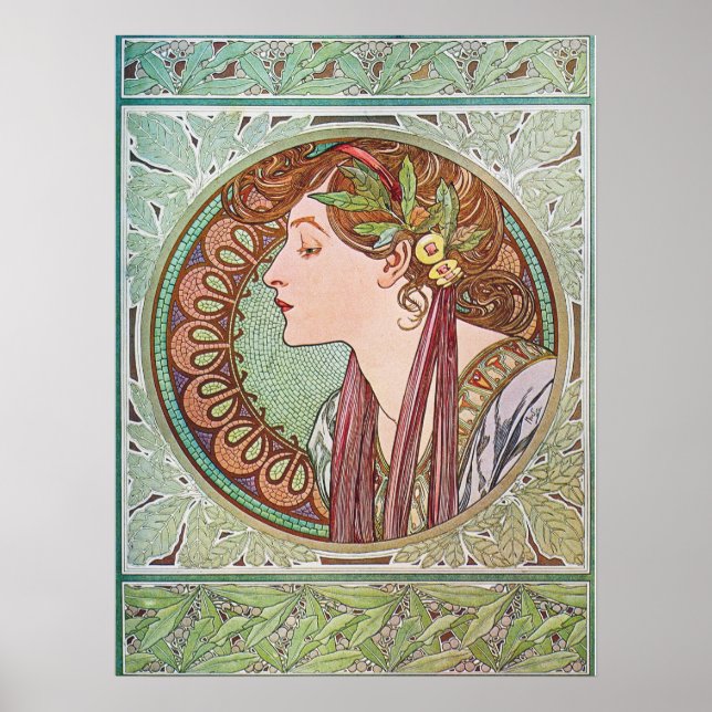 Jugendstil-Dame mit Lorbeerkern-Blätter Poster (Vorne)