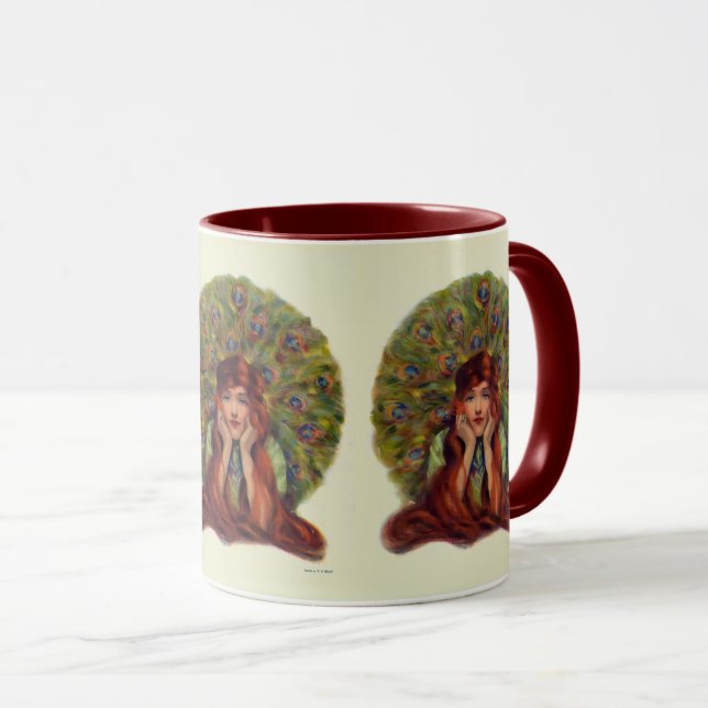 Jugendstil-Deko elegante Pfauenfedern Tasse (VorderseiteRechts)