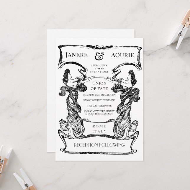 Jugendstil-Deko Gestaltungsrahmen Einladung (Vorderseite/Rückseite Beispiel)