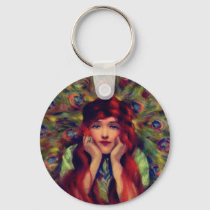 Jugendstil Deko Pfauenfeder elegant Schlüsselanhänger