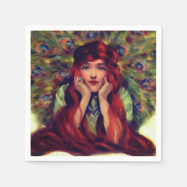 Jugendstil Deko Pfauenfedern elegant Serviette (Vorderseite)