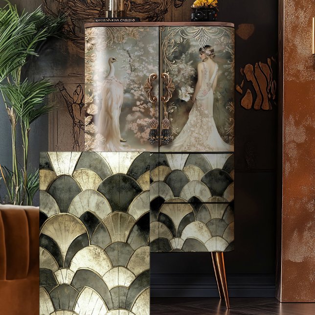 Jugendstil-Deko wiederholt Muster-Hintergrund Seidenpapier (Nouveau, 1920's Vintage Art Deco, Repeat Pattern Tile Background Decoupage Tissue Paper.)