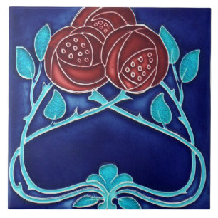 Jugendstil-Dekorationskamin im Tile-Art-Stil Fliese