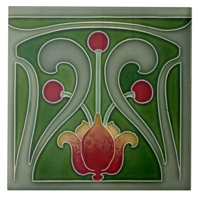 Jugendstil-Dekorationskamin im Tile-Art-Stil Fliese (Vorderseite)