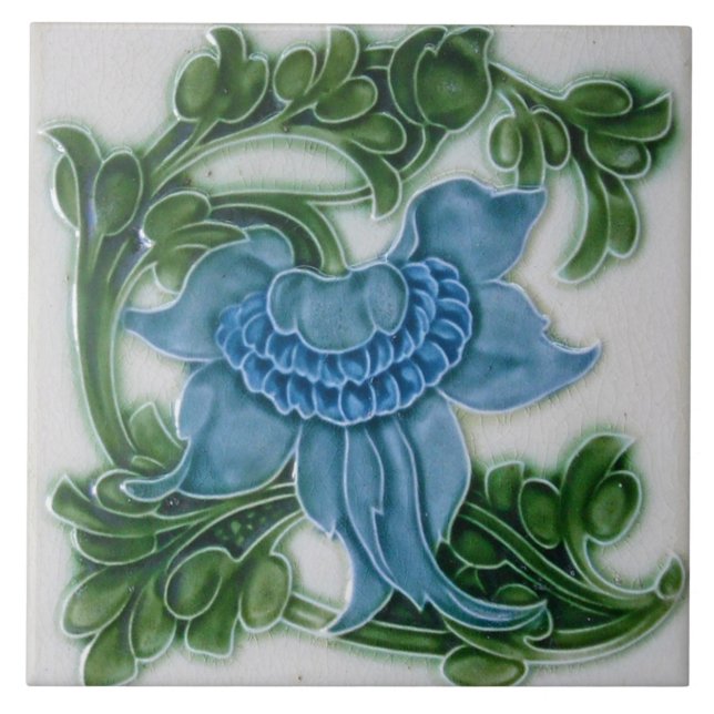 Jugendstil-Dekorationskamin im Tile-Art-Stil Fliese (Vorderseite)